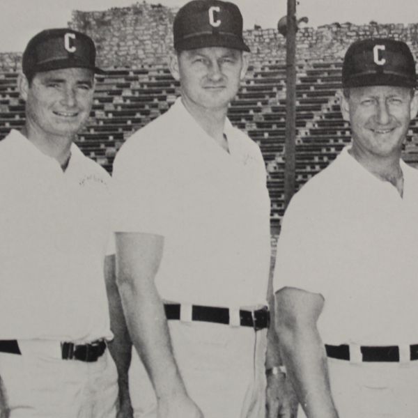  black and white photo of men in baseball caps